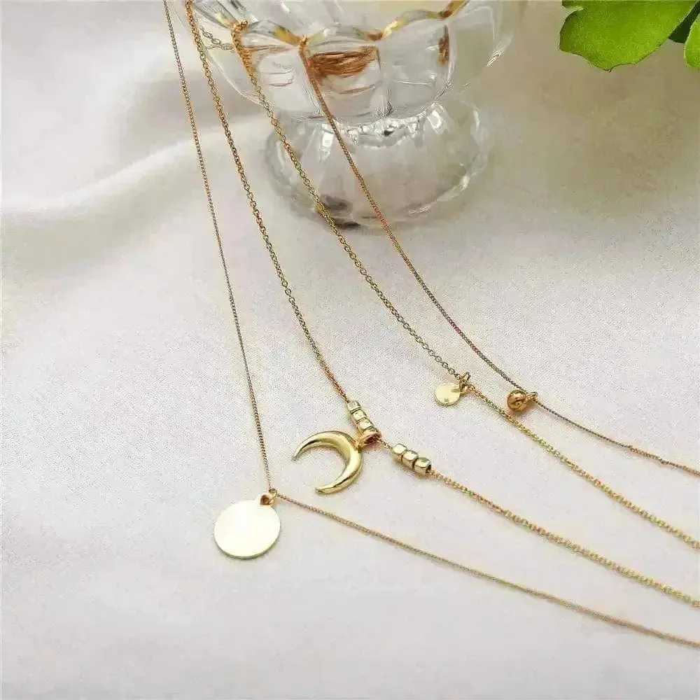 🌙 Multi-layer Moon Pendant Necklaces for Women - Elevate Your Bohemian Style 🌙