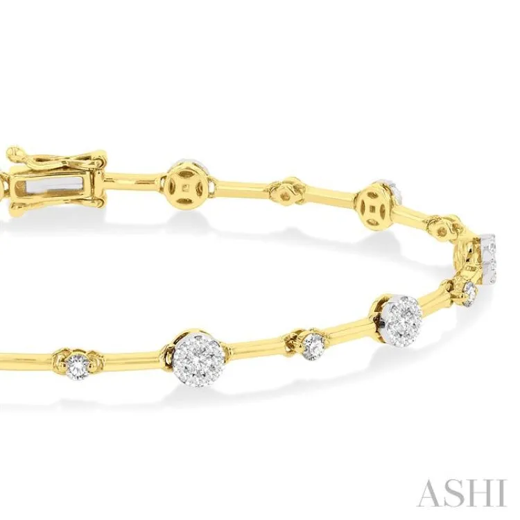 1.00 ctw Lovebright Round Cut Diamond Bar Bracelet in 14K Yellow and White Gold