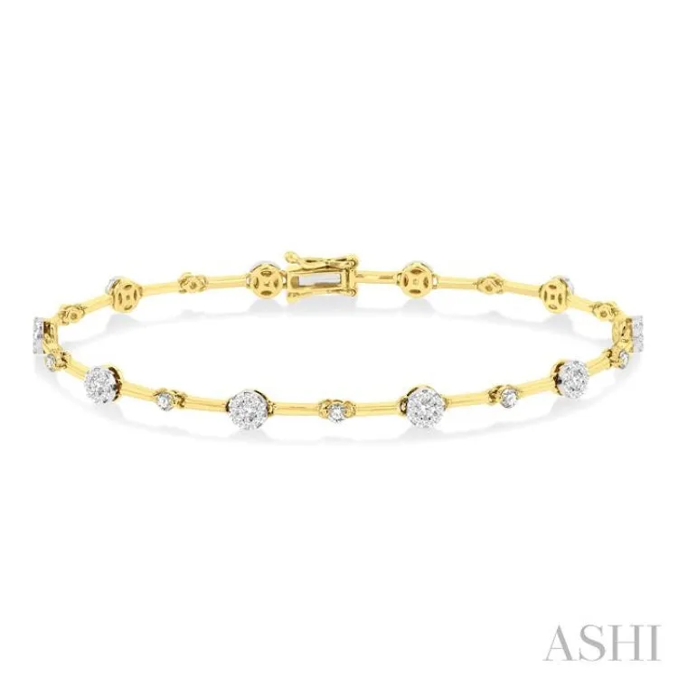 1.00 ctw Lovebright Round Cut Diamond Bar Bracelet in 14K Yellow and White Gold