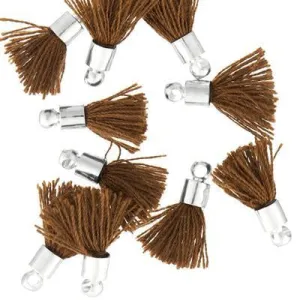 10mm Brown Fabric Tassel with Silver Cap (10 Pieces)