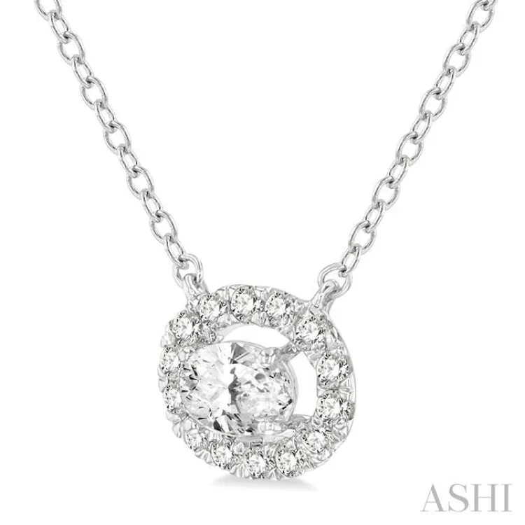 1/4 ctw Oval and Round Cut Diamond Halo Fashion Pendant With Chain in 14K White Gold