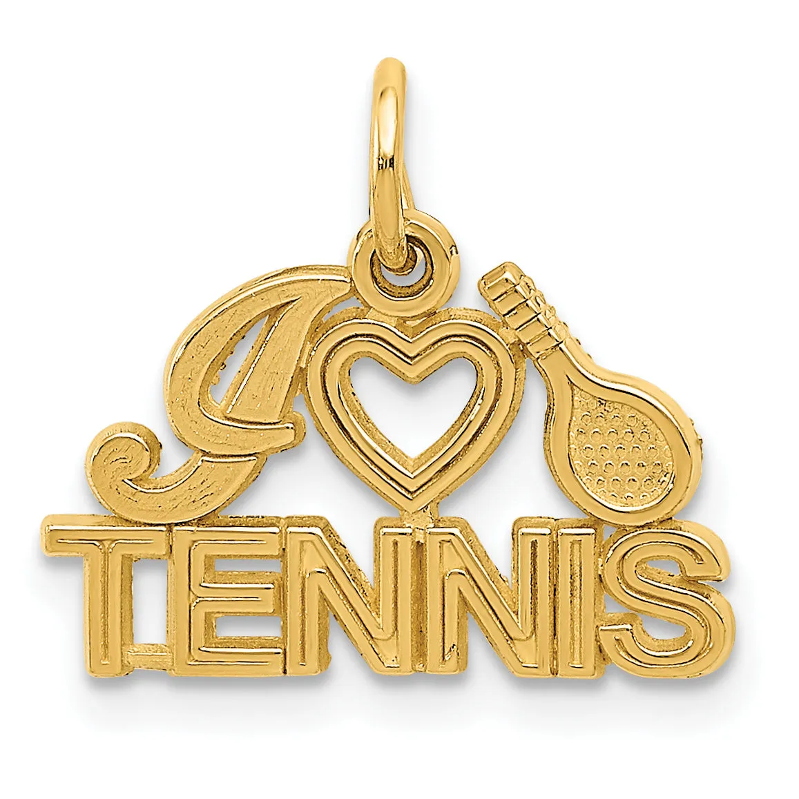 14K Gold I Heart Tennis Charm with Polished Finish and Textured Design