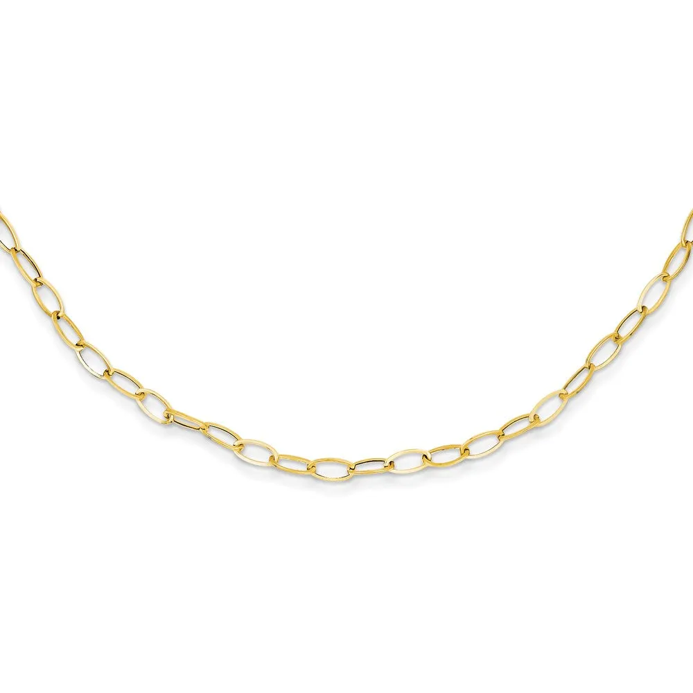 14K Gold Oval Link Necklace with Solid Open Chain Design