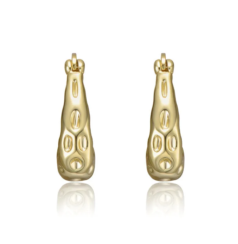 14K Gold Plated Openwork U-Shaped Oblong Hoop Earrings
