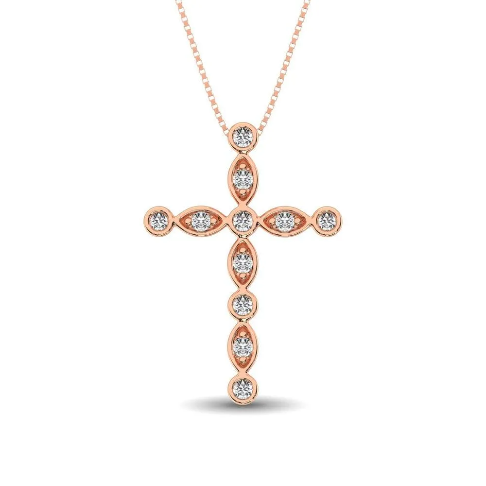 14K Rose Gold 1/4 Ct.Tw. Diamond Cross Pendant