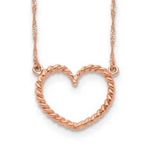 14K Rose Gold Heart Necklace with Polished Textured Finish