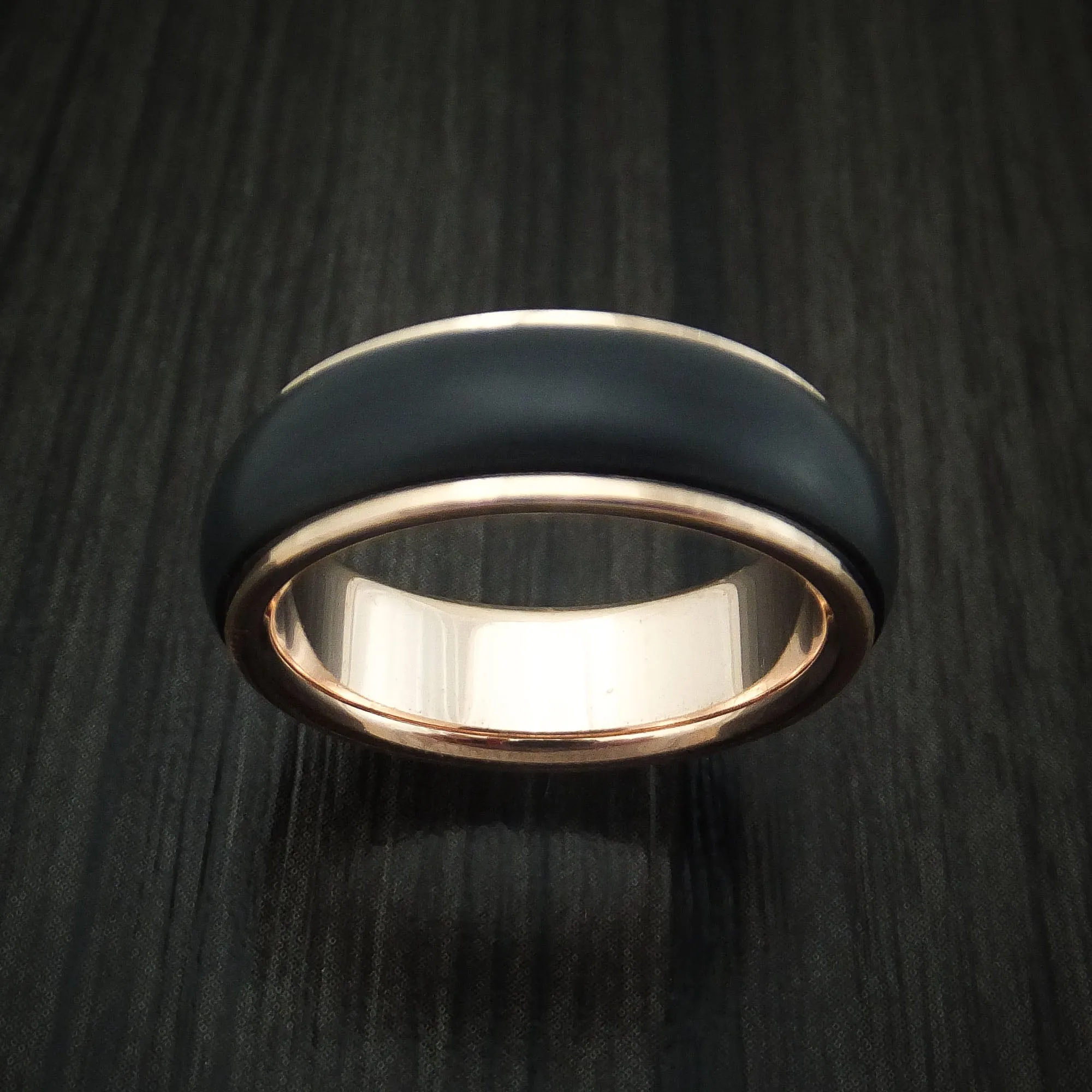 14K Rose Gold Men's Ring With Carbon Fiber Custom Made Band