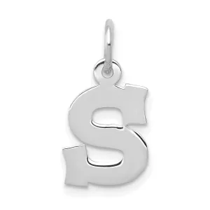14k White Gold Small Block Design Letter S Initial Pendant
