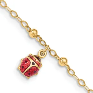 14k Yellow Gold Adjustable Enameled Ladybug Anklet