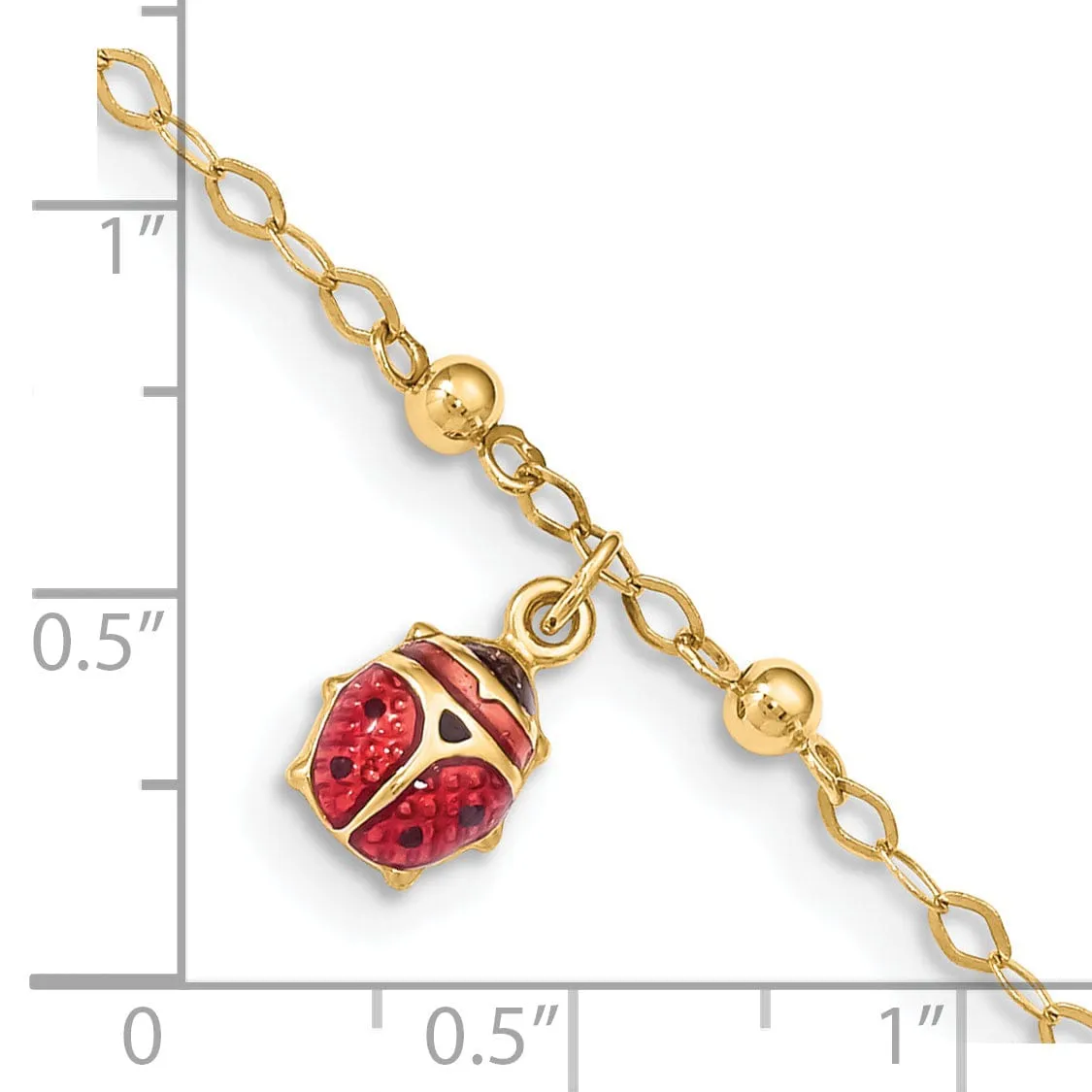 14k Yellow Gold Adjustable Enameled Ladybug Anklet