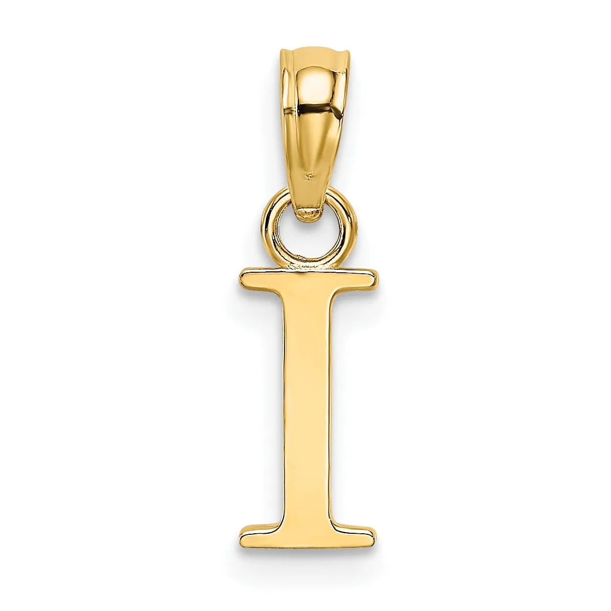14K Yellow Gold Block Design Small Letter I Initial Charm Pendant