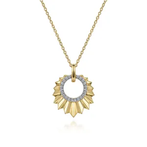 14K Yellow Gold Diamond and Diamond Cut Texture Pendant Necklace NK7261Y45JJ