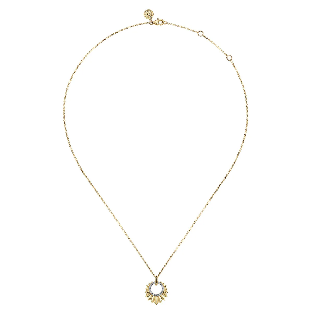 14K Yellow Gold Diamond and Diamond Cut Texture Pendant Necklace NK7261Y45JJ