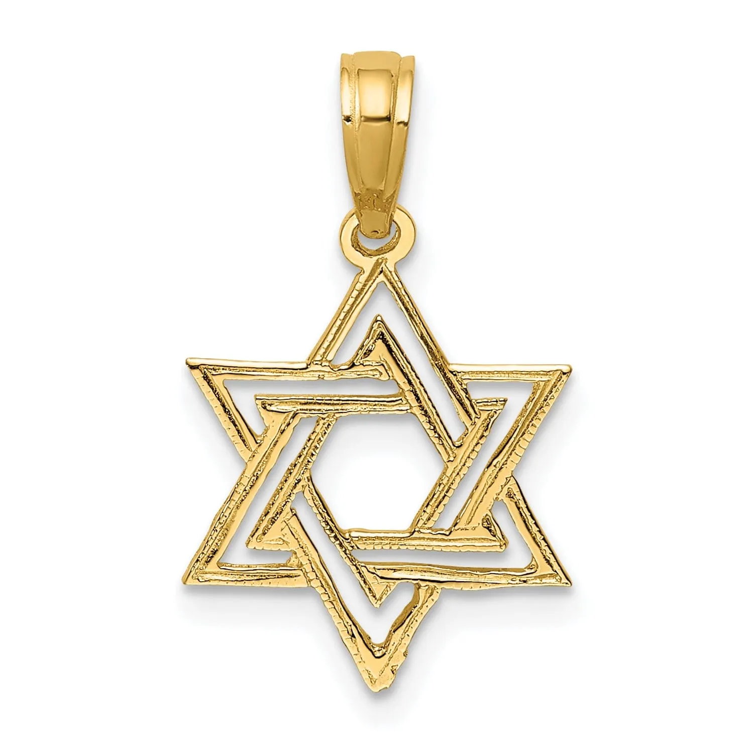 14K Yellow Gold Polished Texture Finish Star Of David Pendant