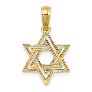 14K Yellow Gold Polished Texture Finish Star Of David Pendant