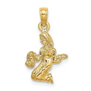 14k Yellow Gold Polished Texture Finish3-D Virgo Zodiac Charm Pendant