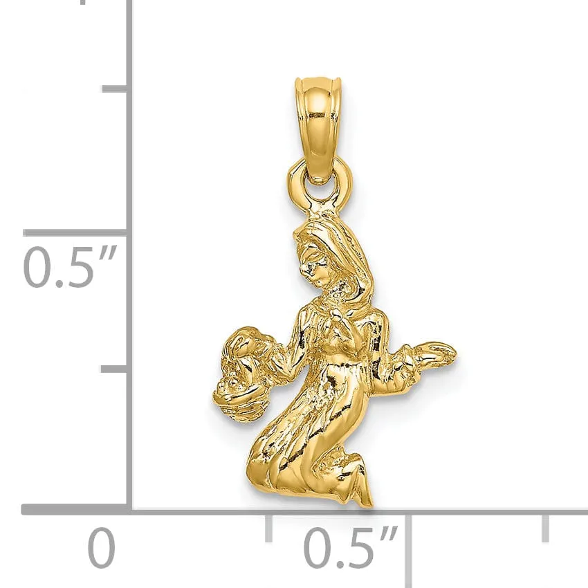14k Yellow Gold Polished Texture Finish3-D Virgo Zodiac Charm Pendant