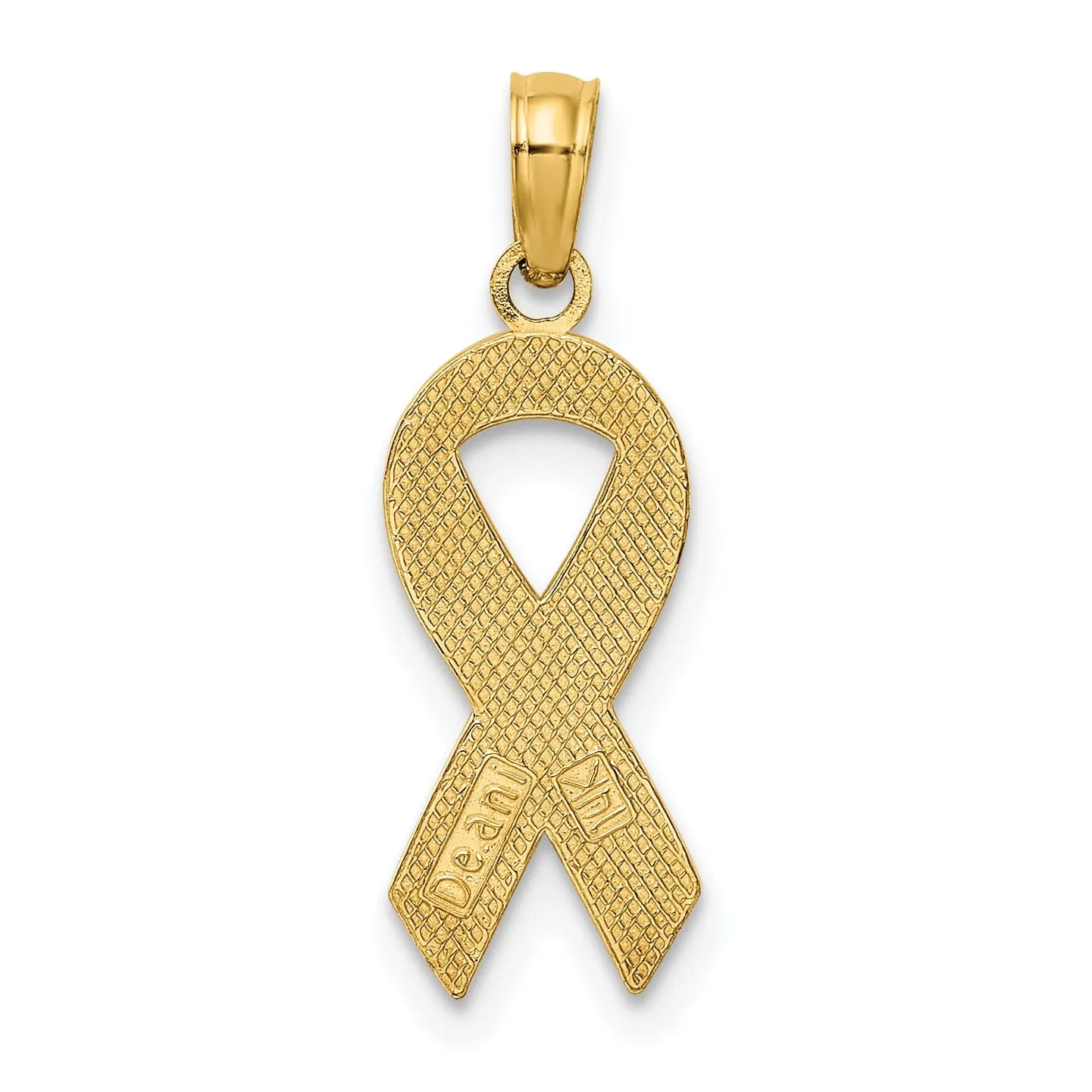 14k Yellow Gold Solid Texture Polished Pink Enameled Finish Awareness Ribbon Charm Pendant