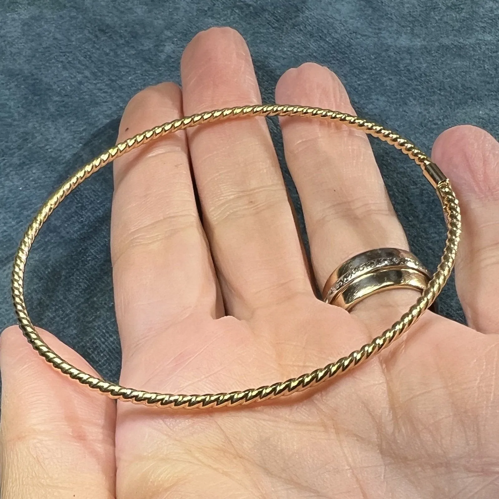 14k Yellow Gold TWISTED ROPE Bangles.  Set of 3