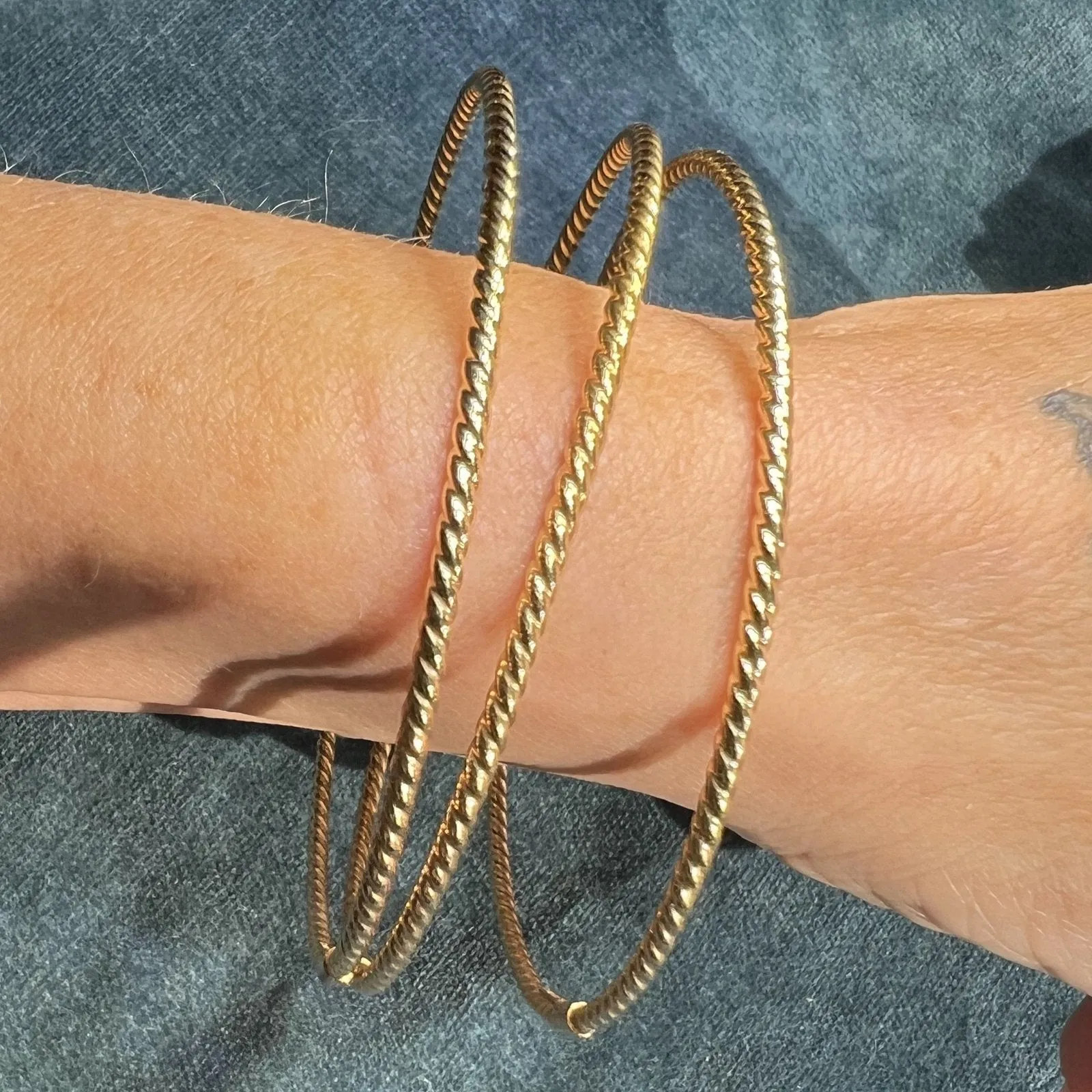 14k Yellow Gold TWISTED ROPE Bangles.  Set of 3