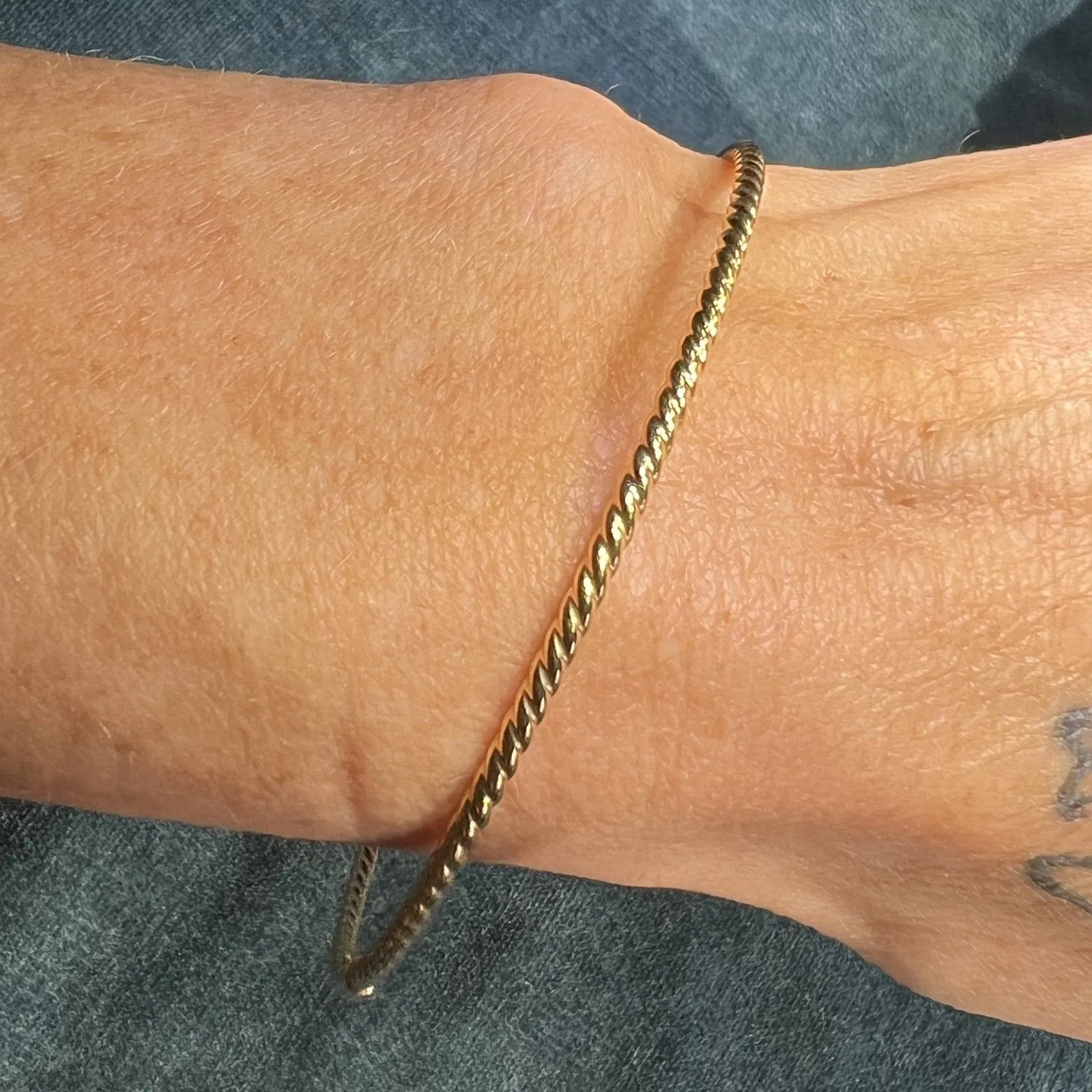 14k Yellow Gold TWISTED ROPE Bangles.  Set of 3