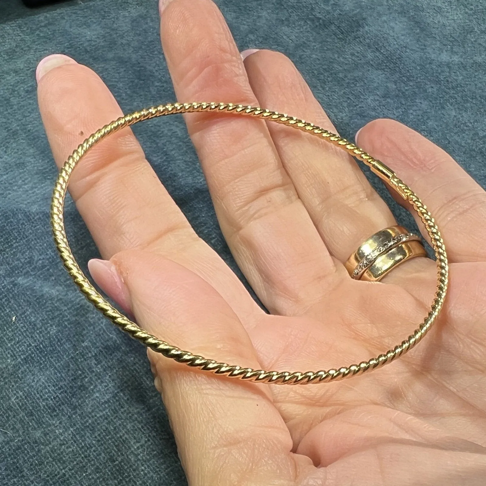 14k Yellow Gold TWISTED ROPE Bangles.  Set of 3
