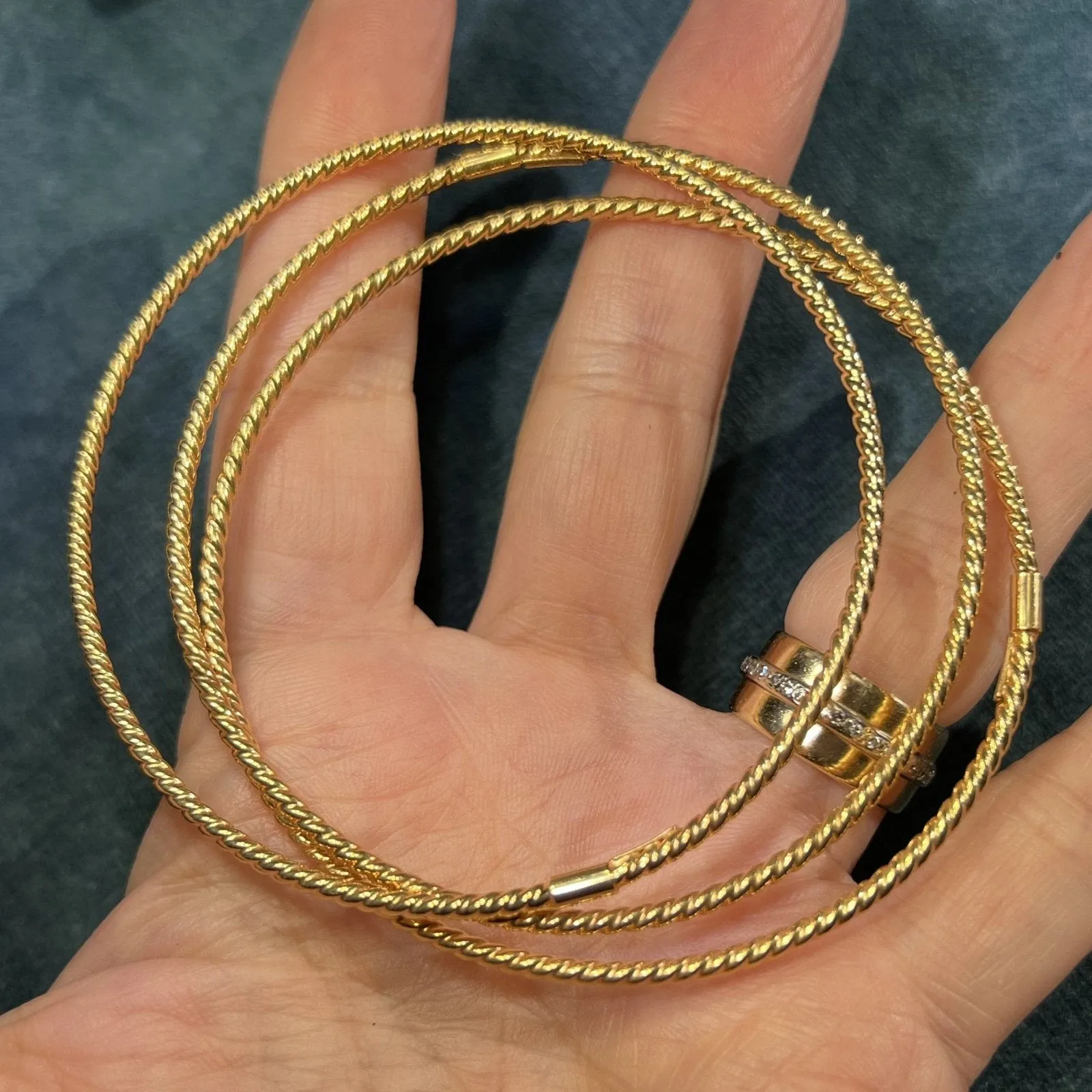 14k Yellow Gold TWISTED ROPE Bangles.  Set of 3
