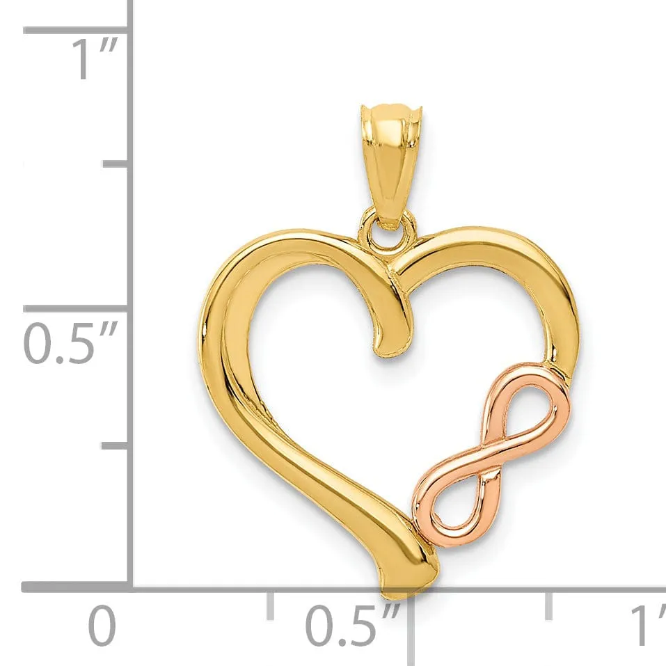 14K Yellow, Rose Gold Polished Finish Infinity Symbol in Heart Shape Pendant