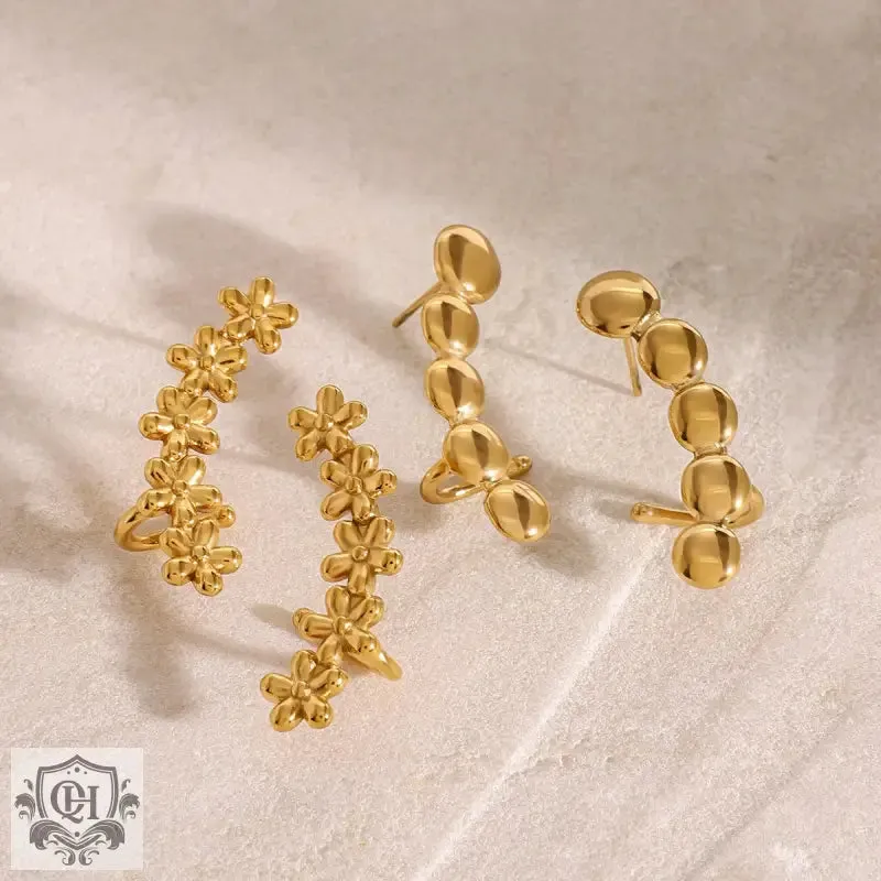 18K gold flower-shaped/geometric circular design high-end earrings
