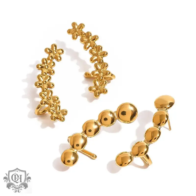 18K gold flower-shaped/geometric circular design high-end earrings