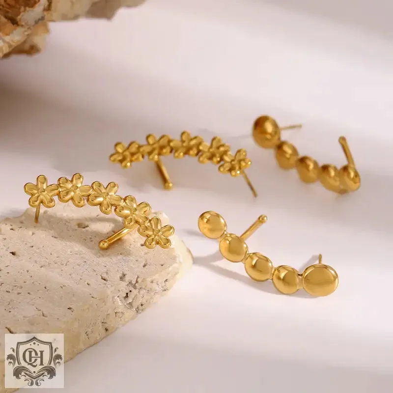 18K gold flower-shaped/geometric circular design high-end earrings