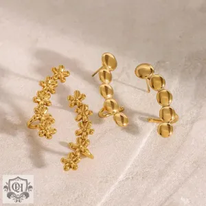18K gold flower-shaped/geometric circular design high-end earrings
