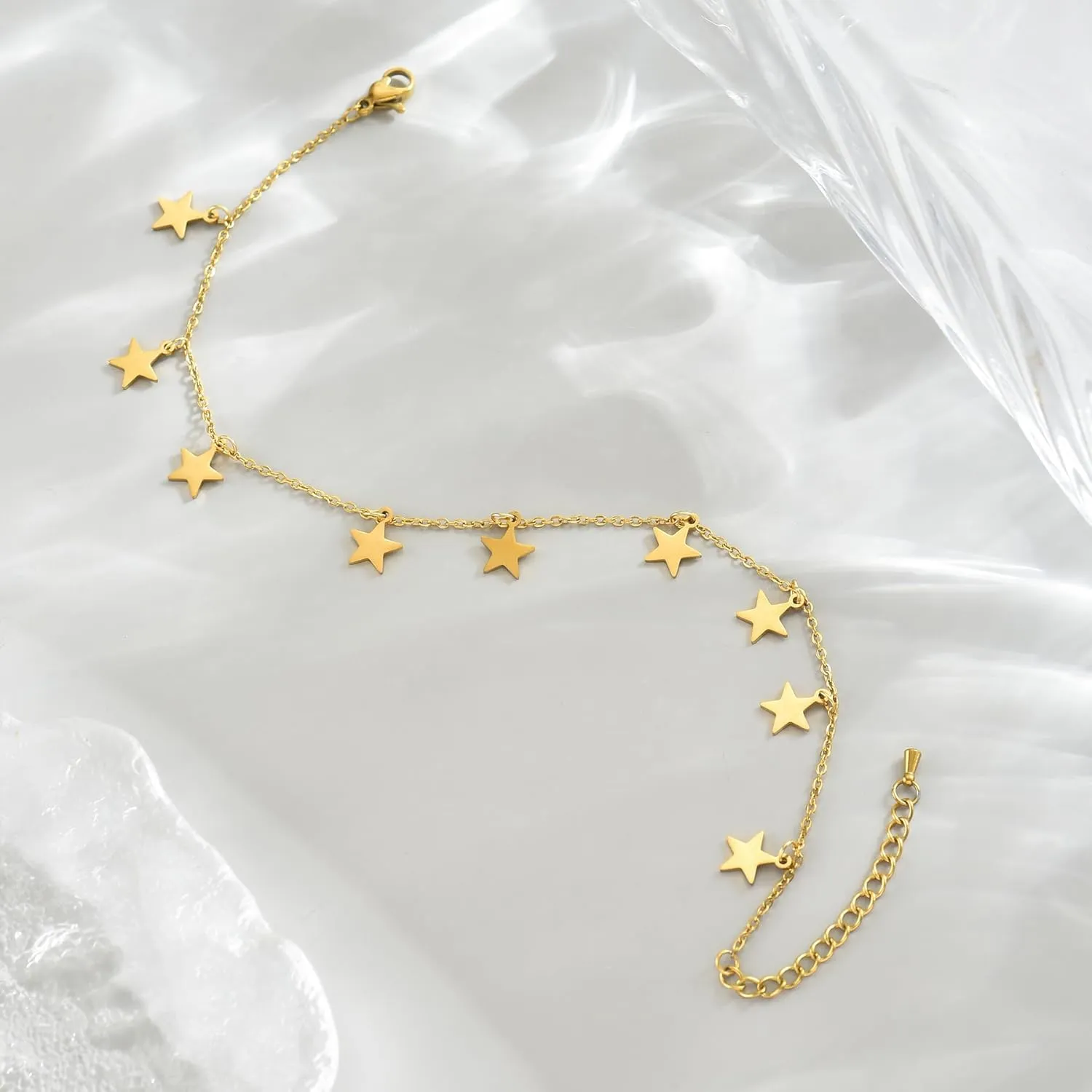 18K Gold Plated Anklets for Women Dainty Waterproof Ankle Bracelets Cuban Link Chain Anklets Layered Heart Beads Rhinestone Anklet Trendy Foot Jewelry