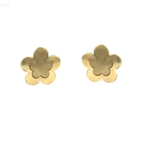 18K Gold Polished and Satin Finish Flower Screwback Earrings