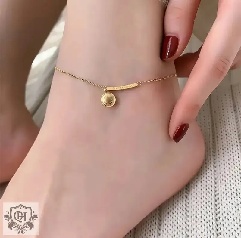 18K Gold Smiley Face Anklet