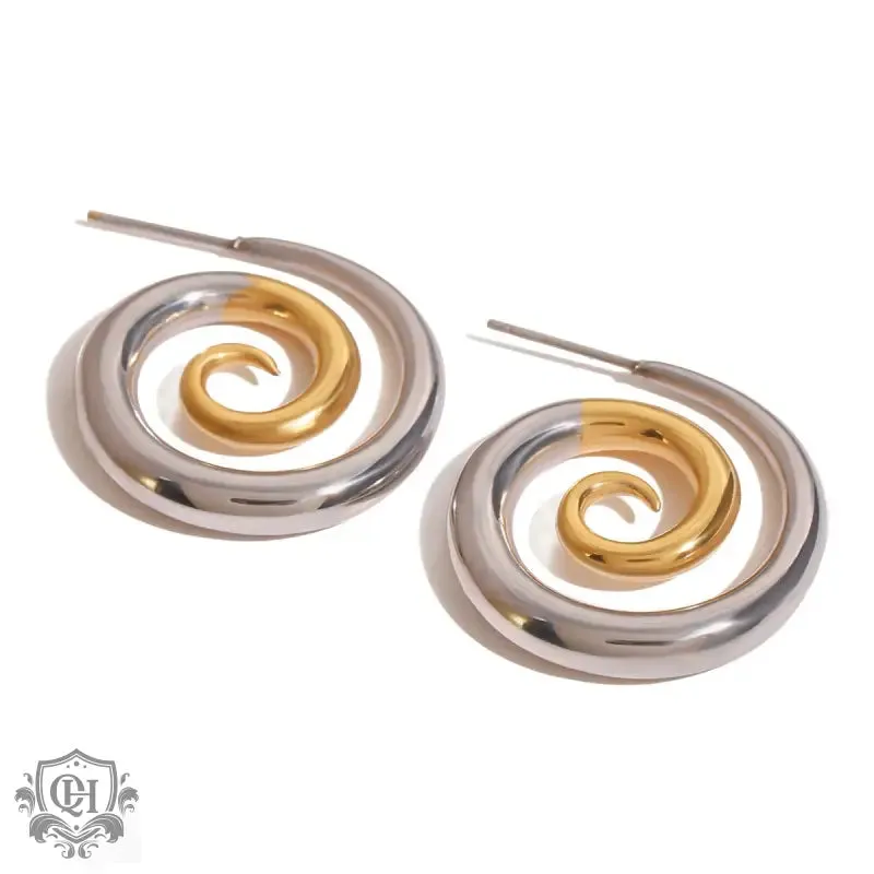 18K gold spiral earrings with color matching design