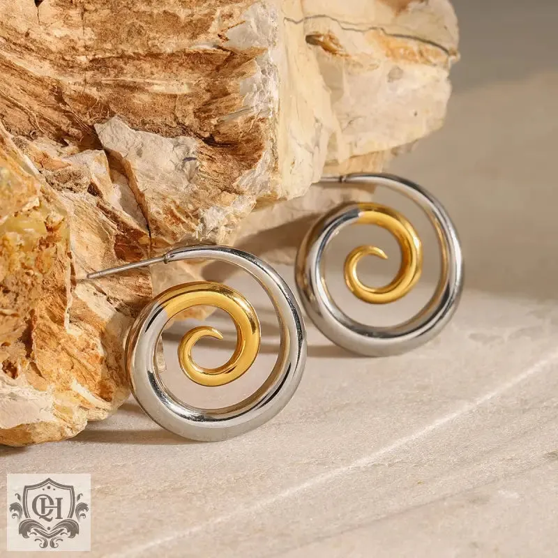 18K gold spiral earrings with color matching design