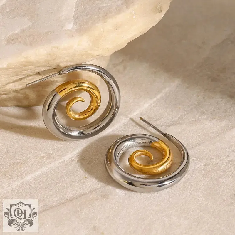18K gold spiral earrings with color matching design