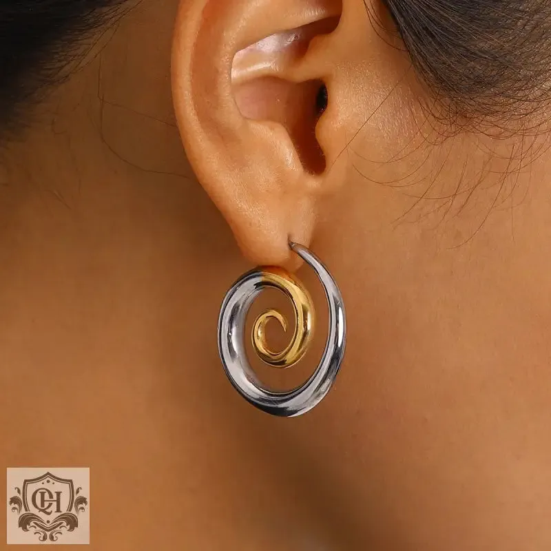 18K gold spiral earrings with color matching design