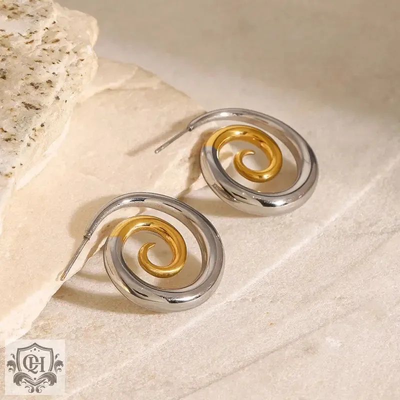 18K gold spiral earrings with color matching design