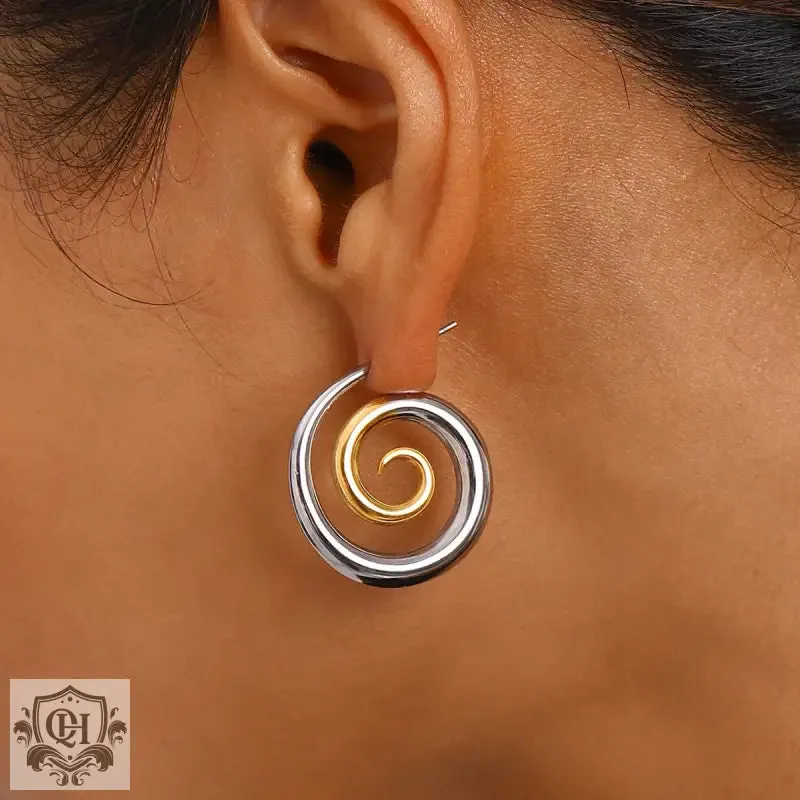 18K gold spiral earrings with color matching design