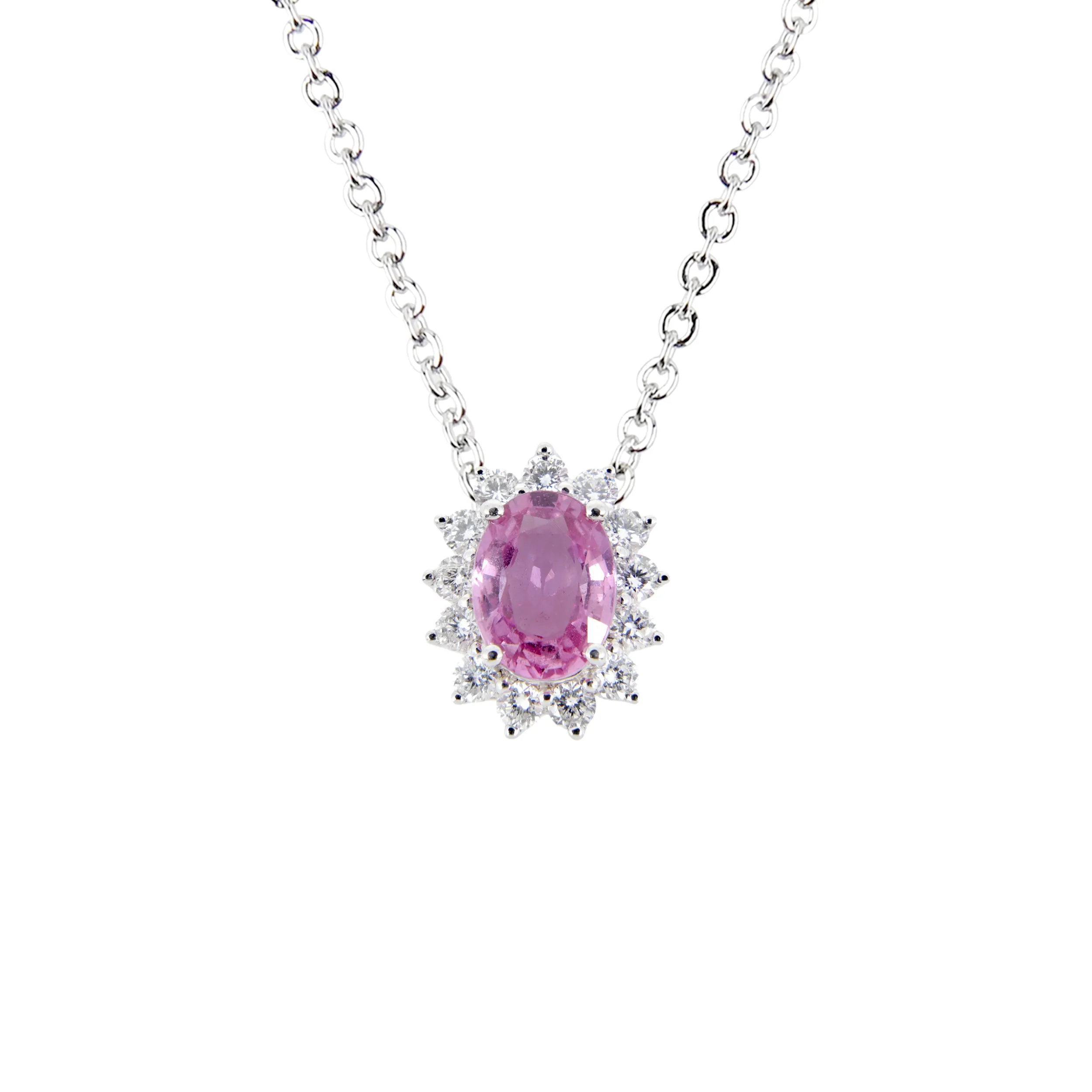 18K White Gold 0.96ct Pink Sapphire And Diamond Pendant - 20752125