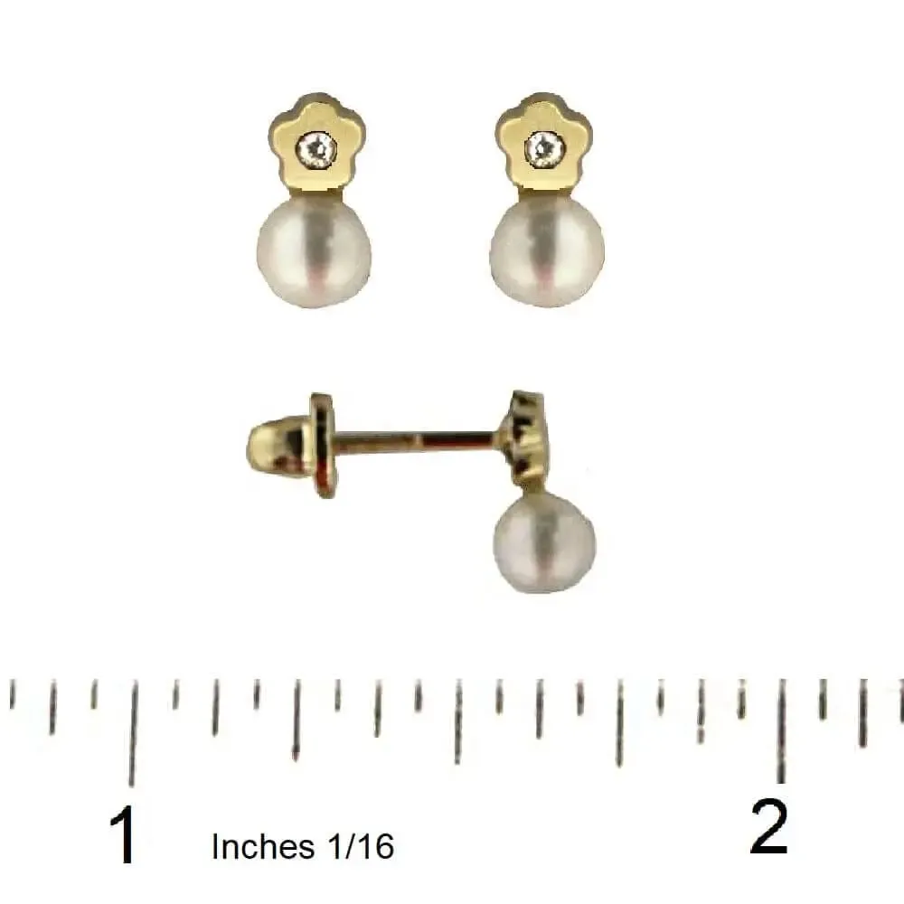 18K Yellow Gold Cultivated Pearl and Diamond Screwback Earrings