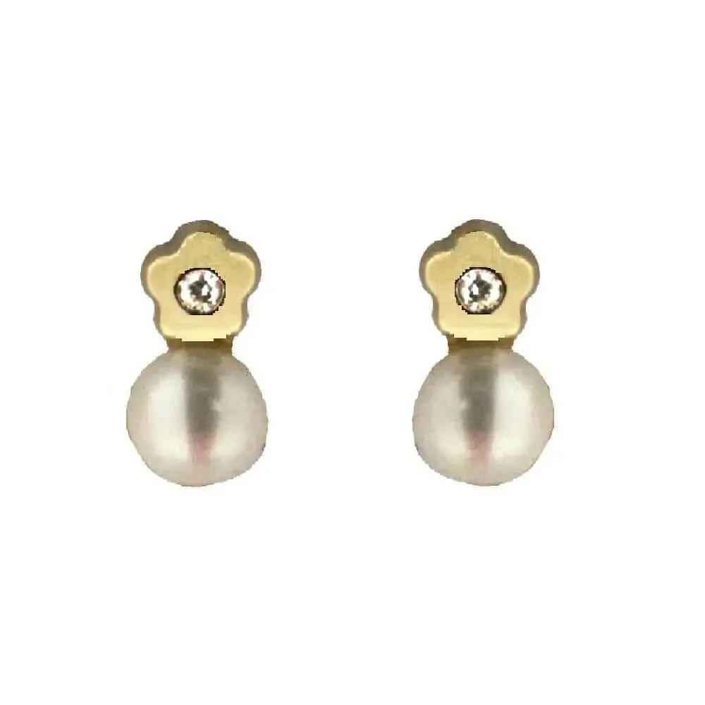 18K Yellow Gold Cultivated Pearl and Diamond Screwback Earrings