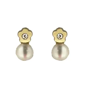 18K Yellow Gold Cultivated Pearl and Diamond Screwback Earrings