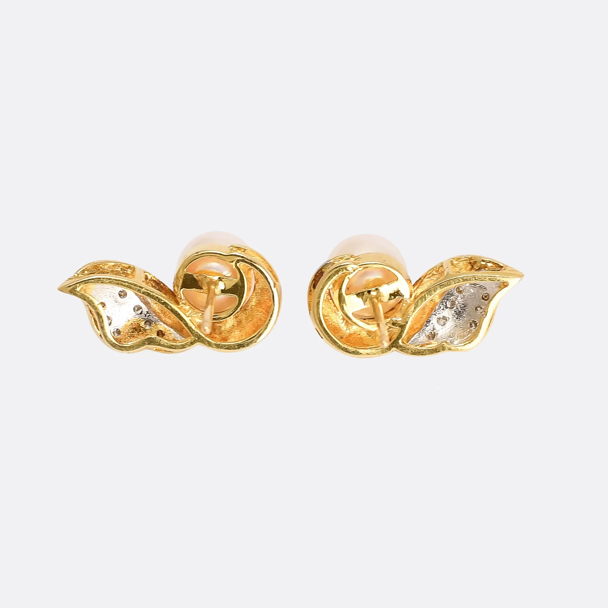 1950s Pearl & Diamond Swan Stud Earrings
