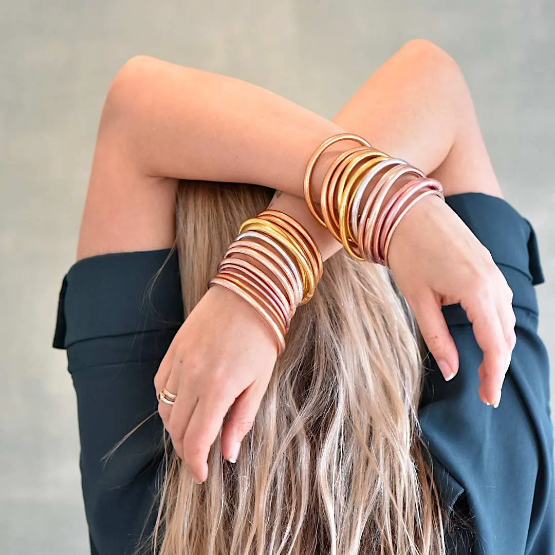 3 Colors Mix Stack of Gold Leaf Temple Bangles with Mantra