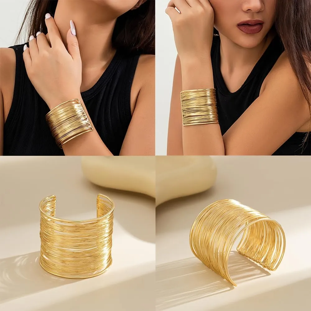 3PCS Chunky Gold Cuff Bracelet Set – Statement Bangle