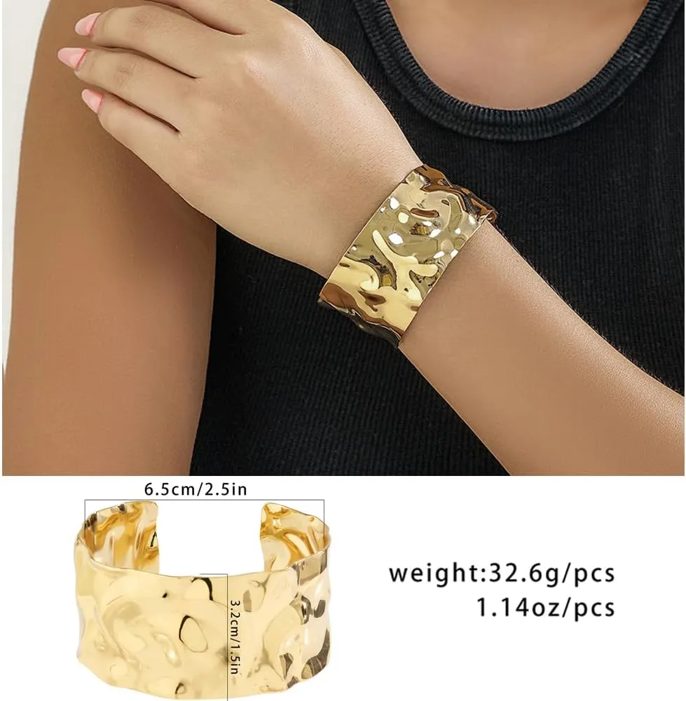 3PCS Chunky Gold Cuff Bracelet Set – Statement Bangle