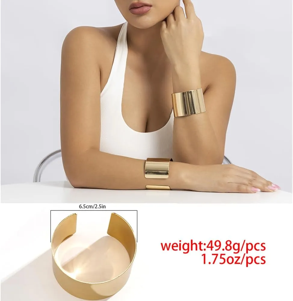 3PCS Chunky Gold Cuff Bracelet Set – Statement Bangle
